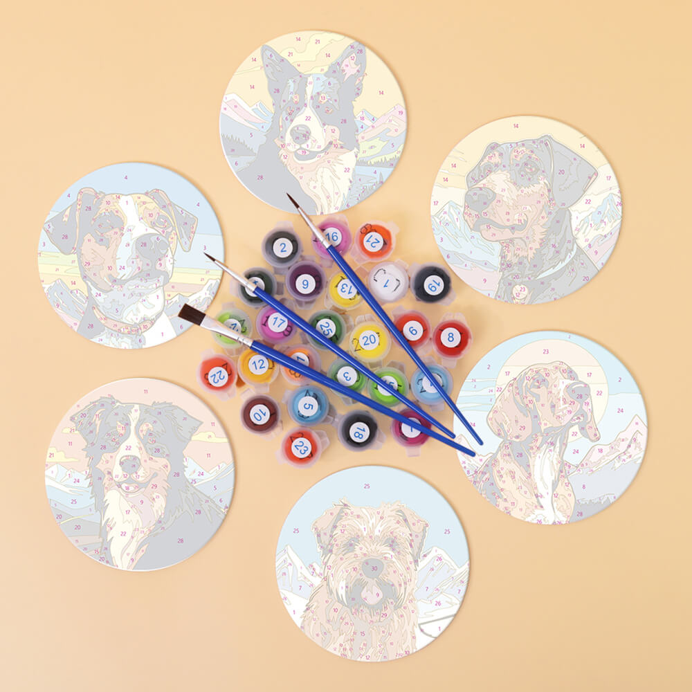 6Pcs Dogs and Mountains Coasters Paint by Numbers