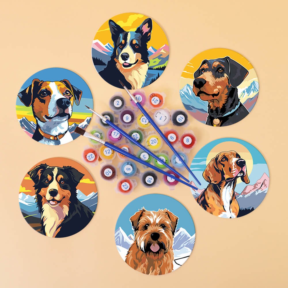 6Pcs Dogs and Mountains Coasters Paint by Numbers