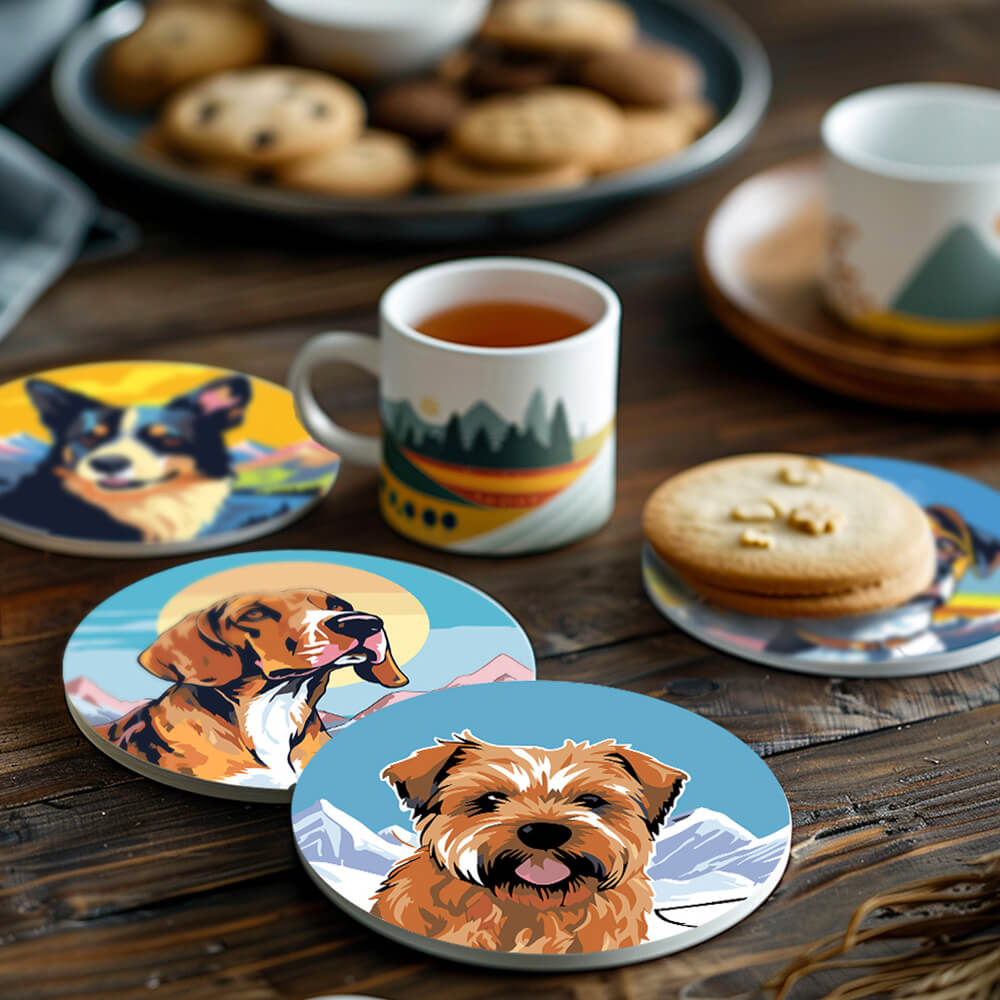 6Pcs Dogs and Mountains Coasters Paint by Numbers