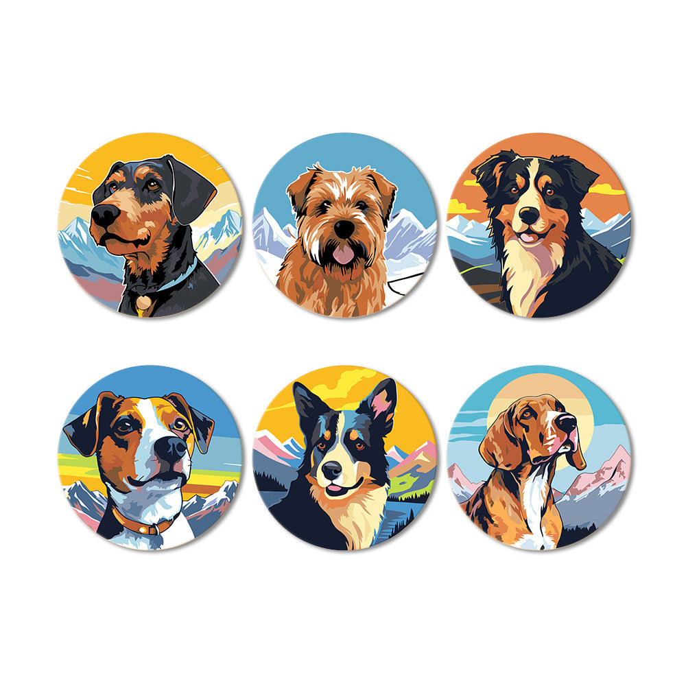 6Pcs Dogs and Mountains Coasters Paint by Numbers
