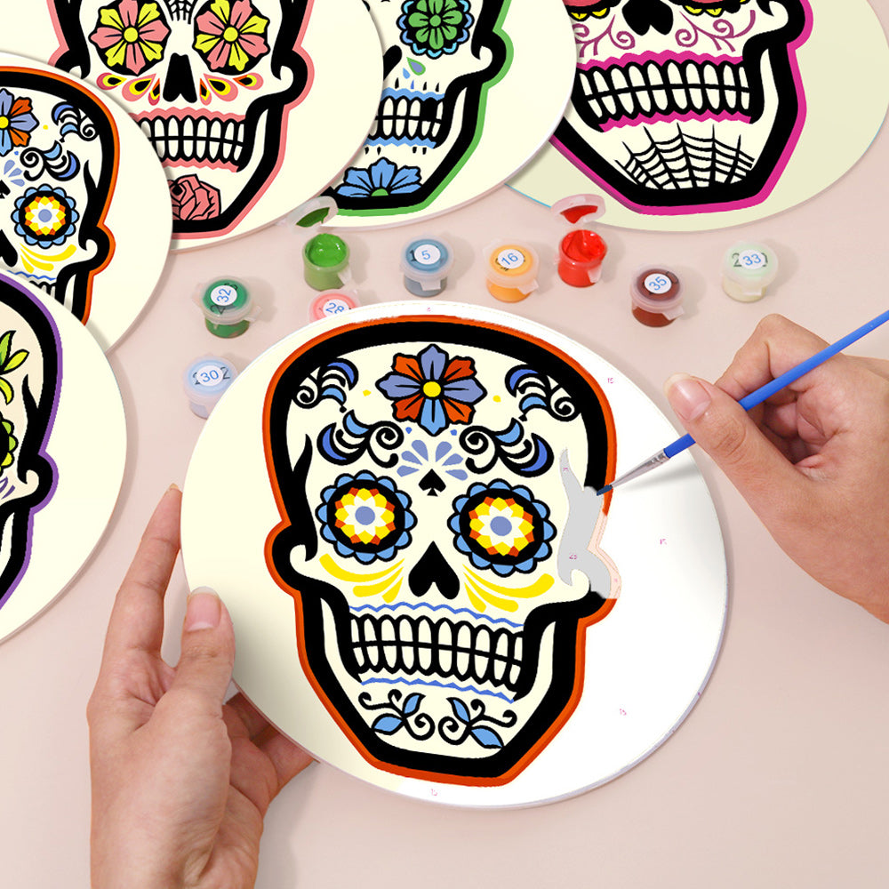 6Pcs Flower Skull Placemats Paint by Numbers