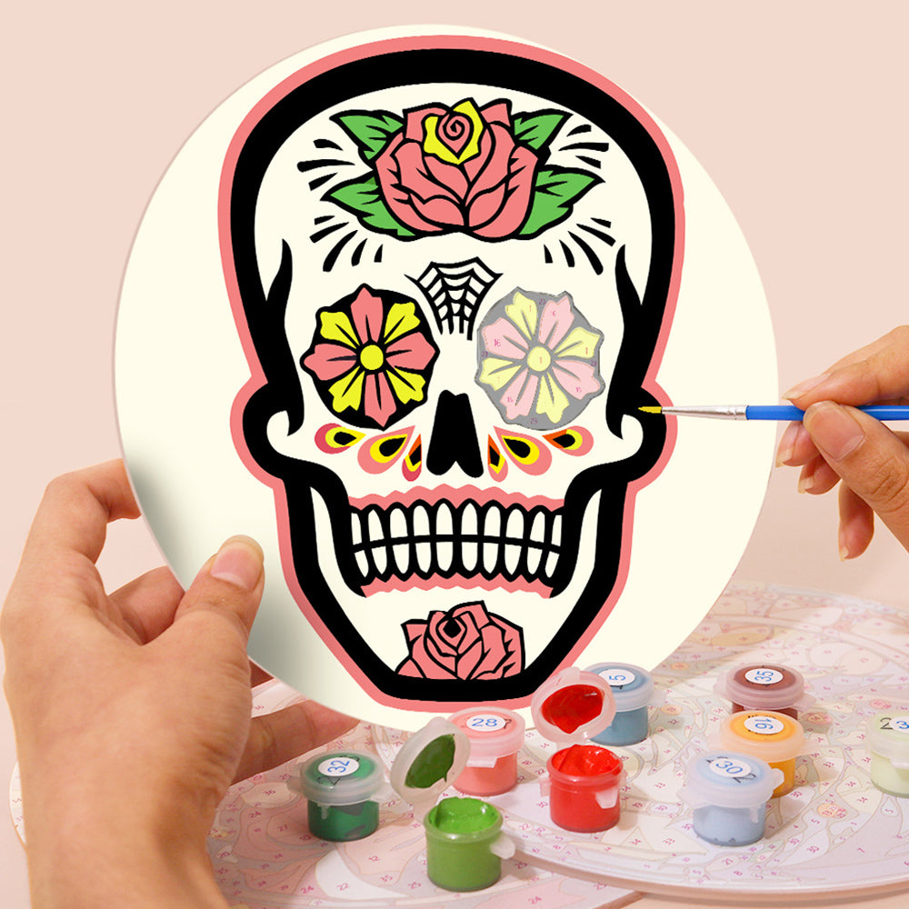 6Pcs Flower Skull Placemats Paint by Numbers