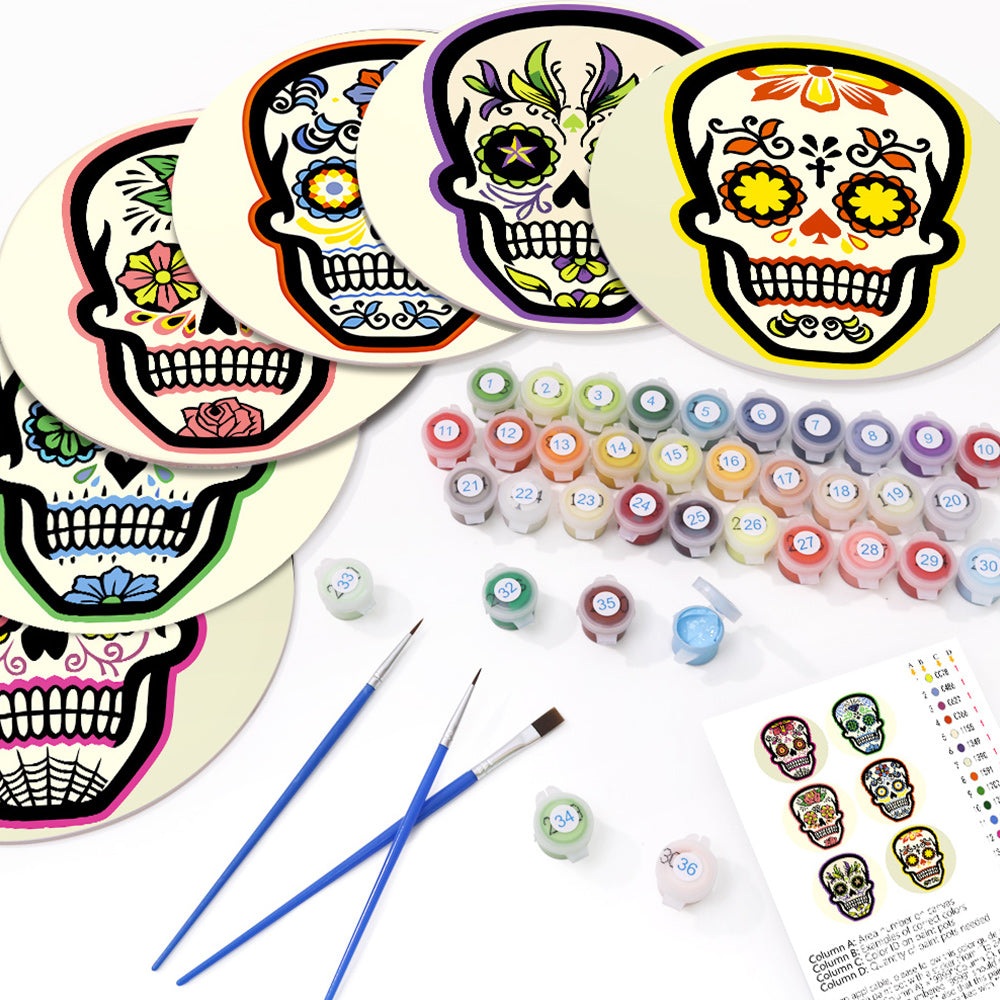 6Pcs Flower Skull Placemats Paint by Numbers