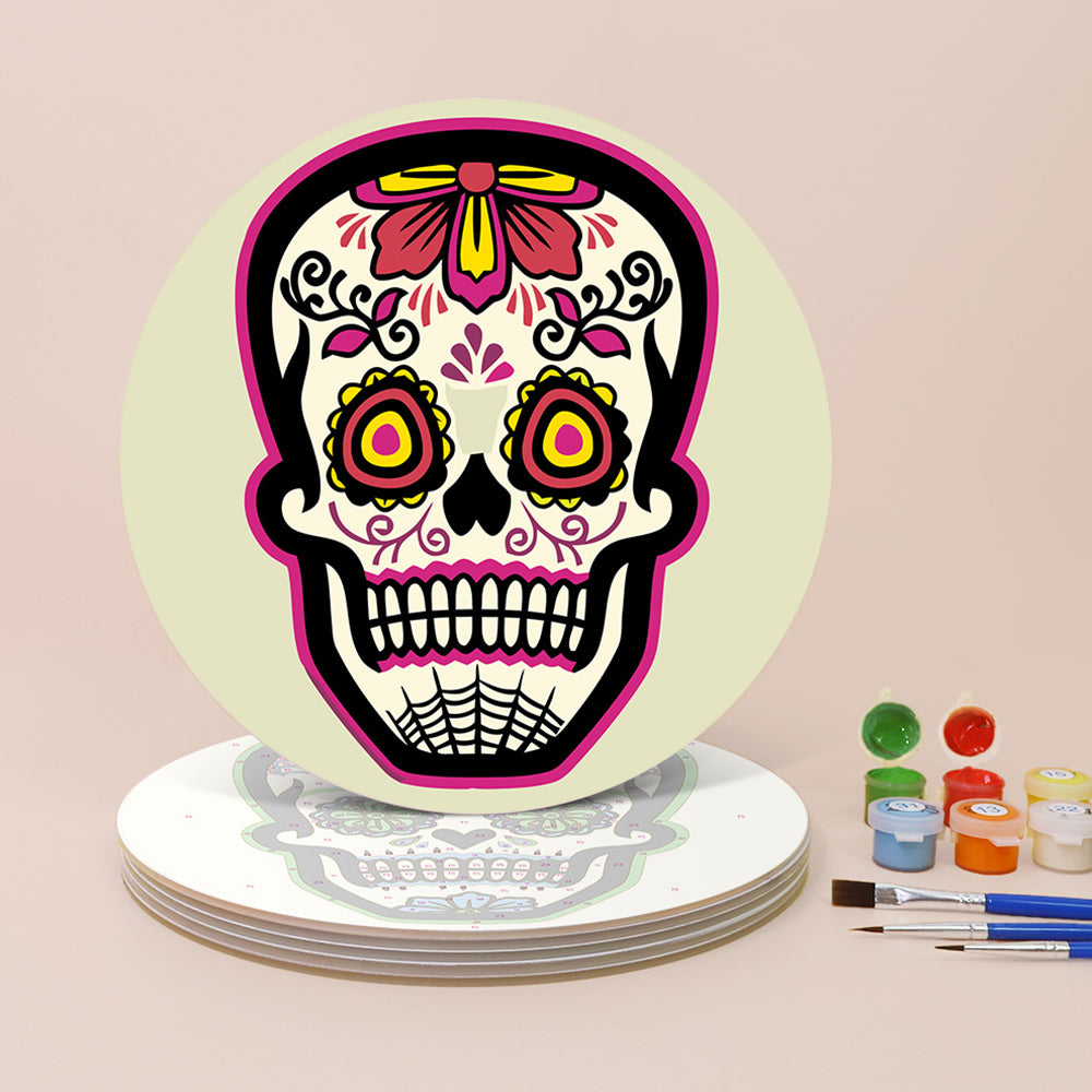 6Pcs Flower Skull Placemats Paint by Numbers