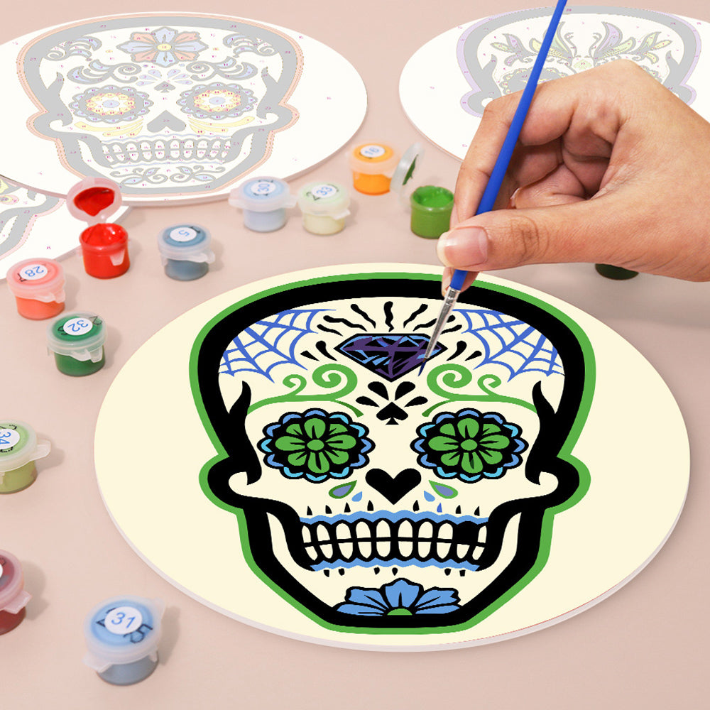 6Pcs Flower Skull Placemats Paint by Numbers
