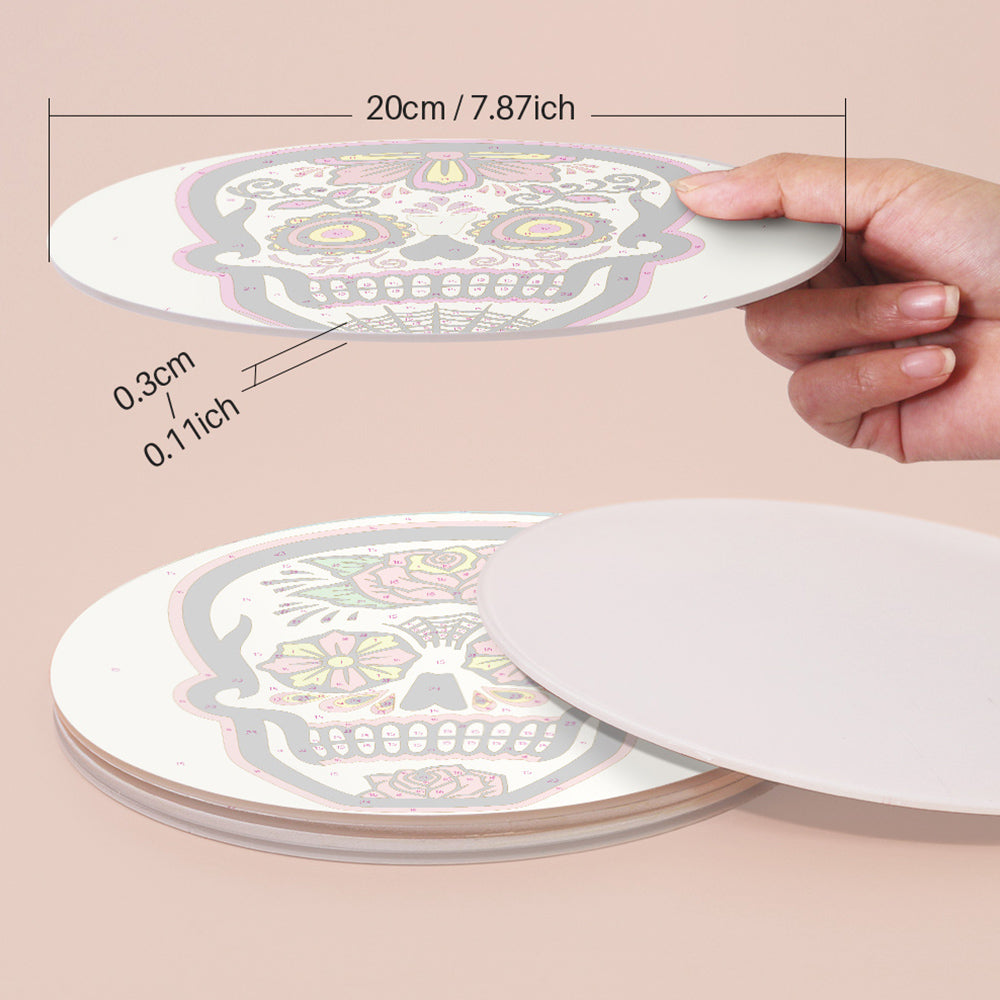 6Pcs Flower Skull Placemats Paint by Numbers