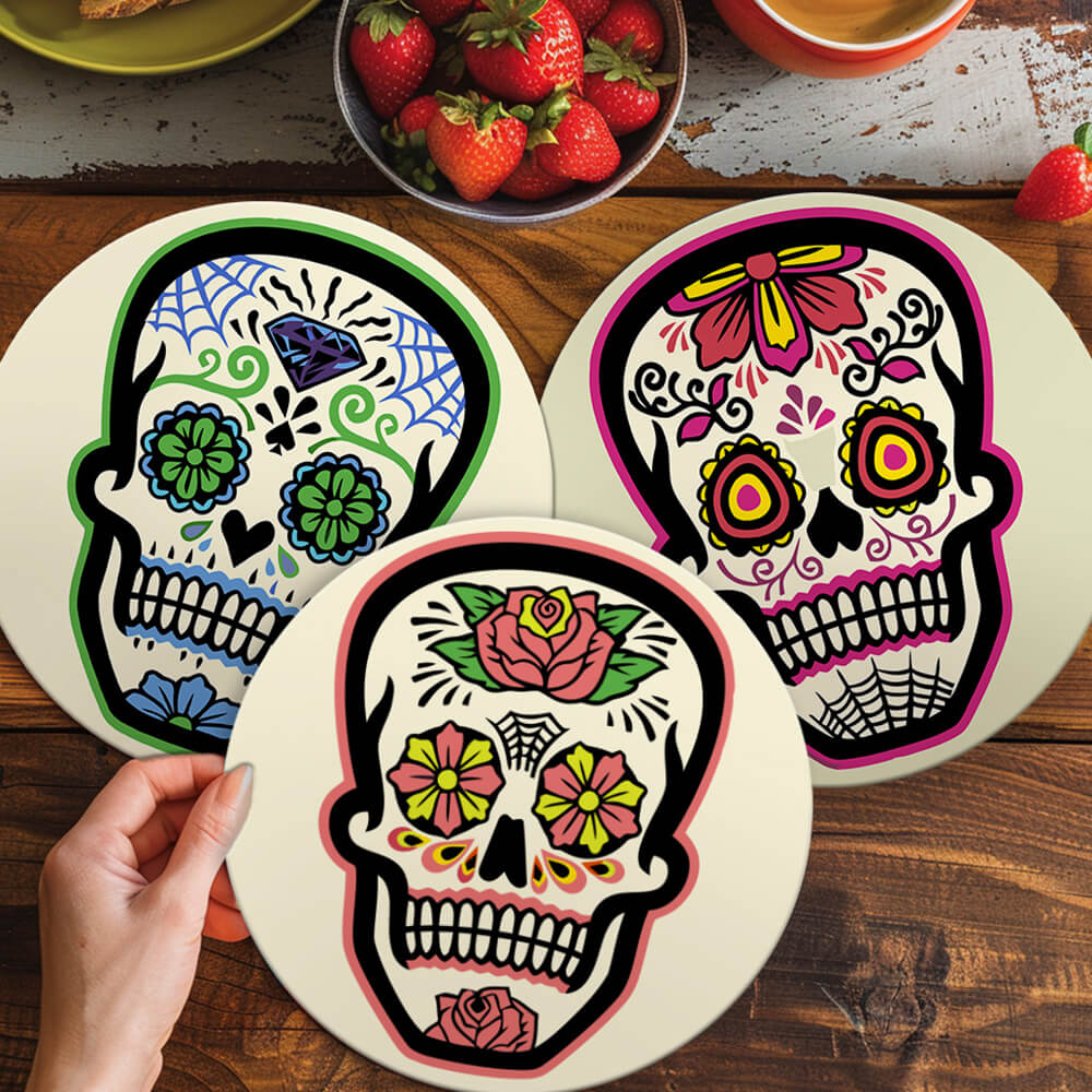 6Pcs Flower Skull Placemats Paint by Numbers
