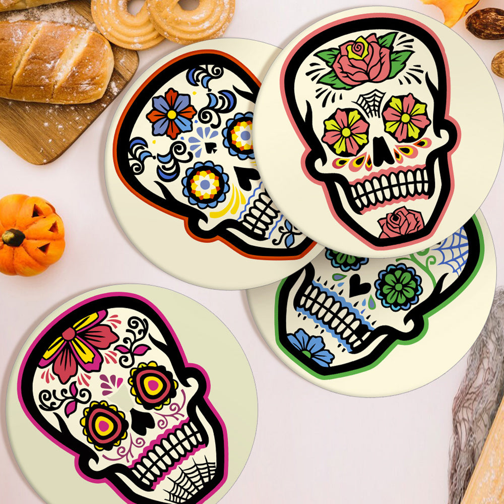 6Pcs Flower Skull Placemats Paint by Numbers