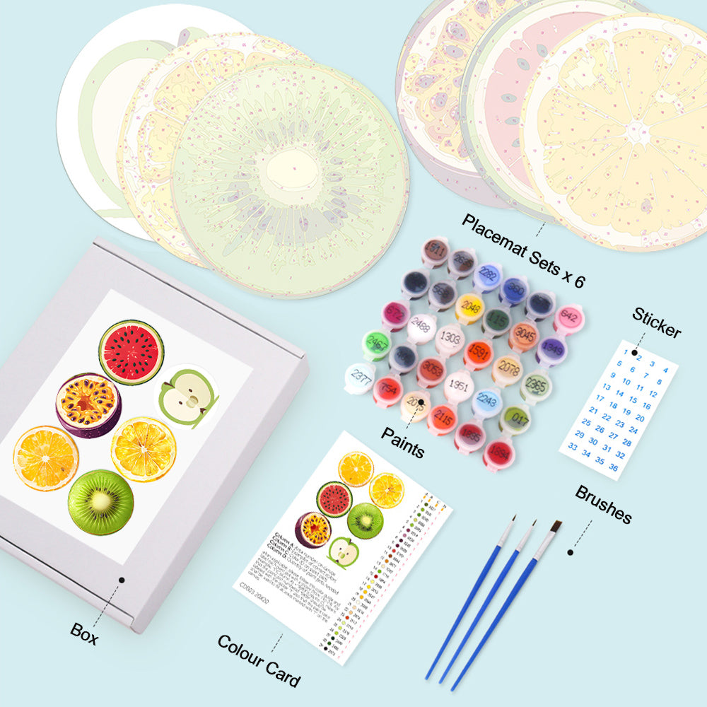 6Pcs Fresh Fruit Placemats Paint by Numbers