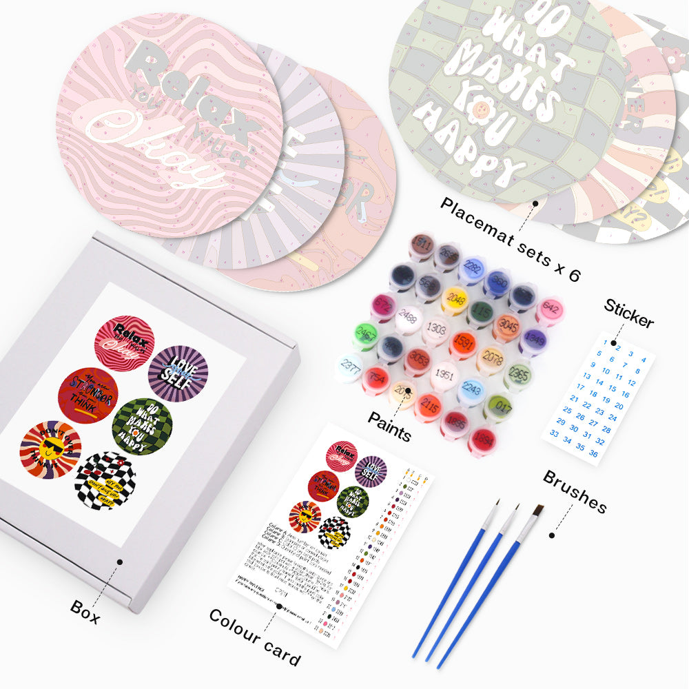 6Pcs Inspirational Words Placemats Paint by Numbers