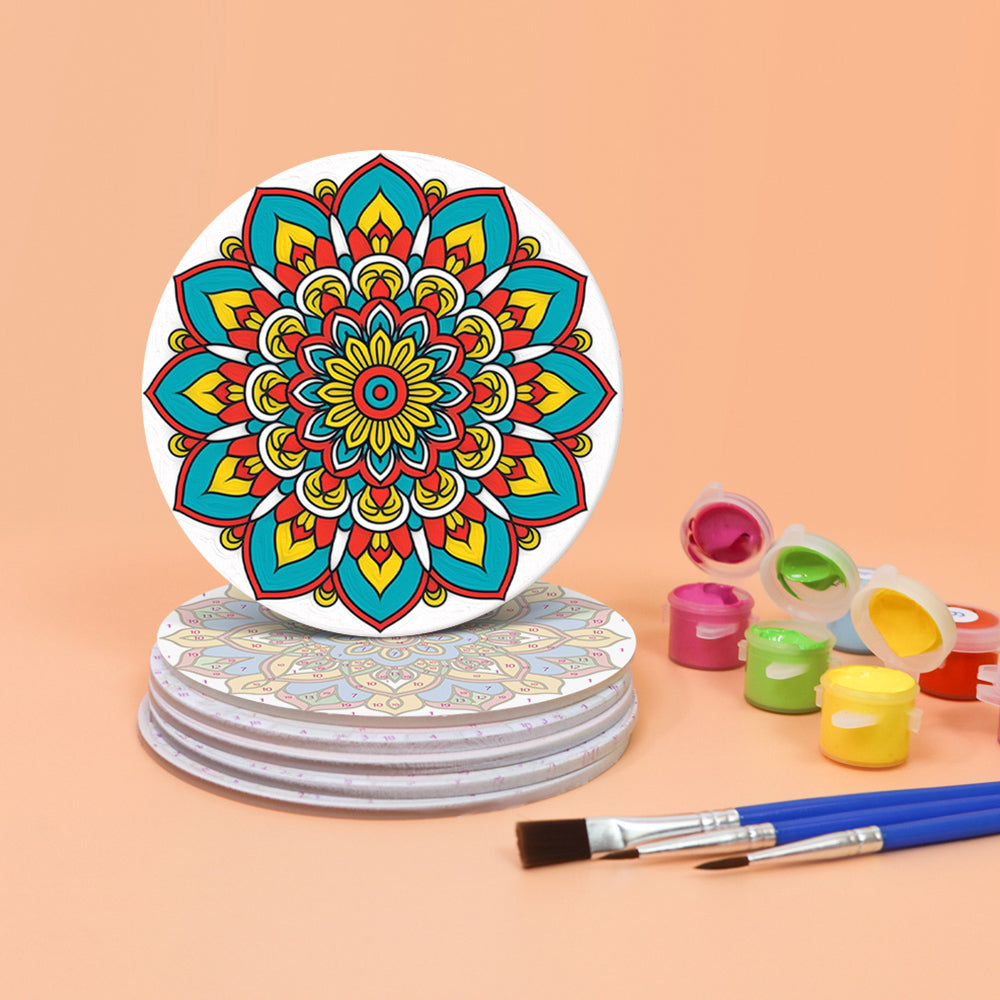 6Pcs Lotus-Shaped Mandala Coasters Paint by Numbers