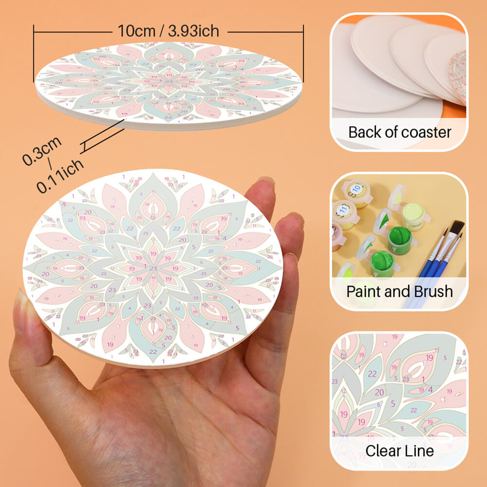 6Pcs Lotus-Shaped Mandala Coasters Paint by Numbers