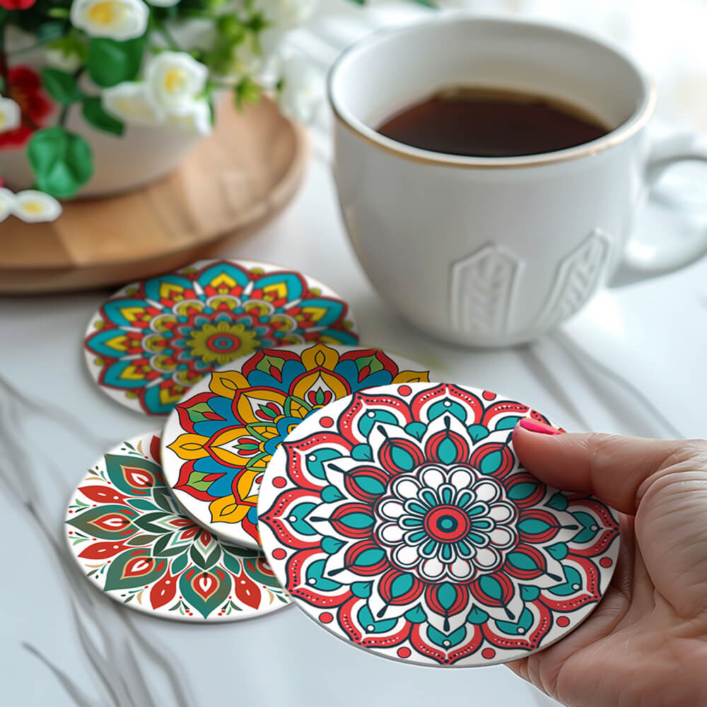 6Pcs Lotus-Shaped Mandala Coasters Paint by Numbers