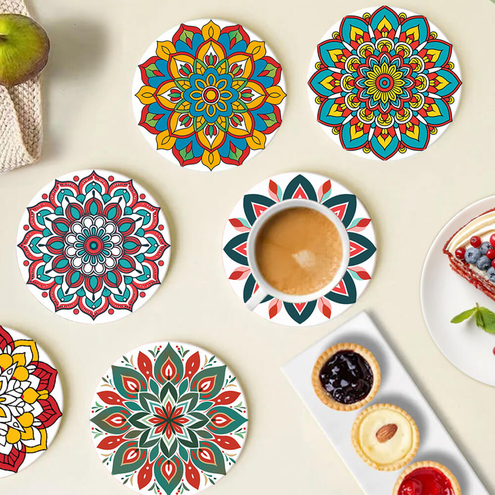 6Pcs Lotus-Shaped Mandala Coasters Paint by Numbers