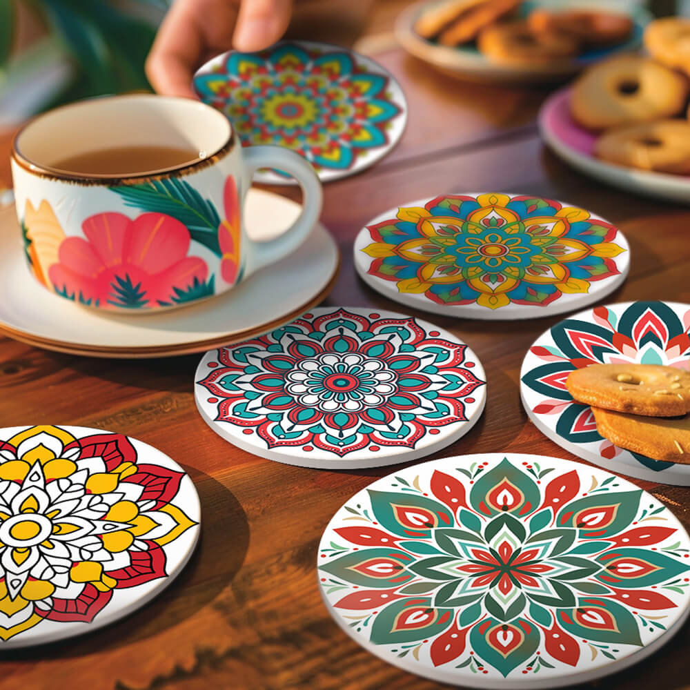 6Pcs Lotus-Shaped Mandala Coasters Paint by Numbers