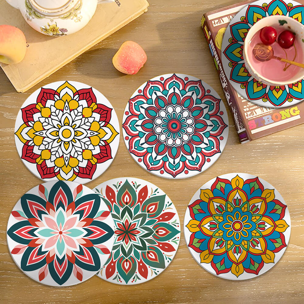 6Pcs Lotus-Shaped Mandala Coasters Paint by Numbers