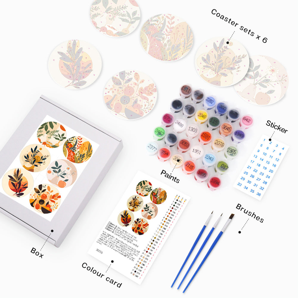 6Pcs Potted Autumn Leaves Coasters Paint by Numbers