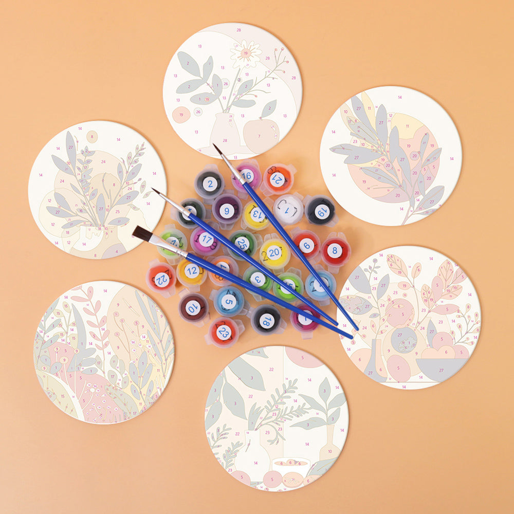 6Pcs Potted Autumn Leaves Coasters Paint by Numbers