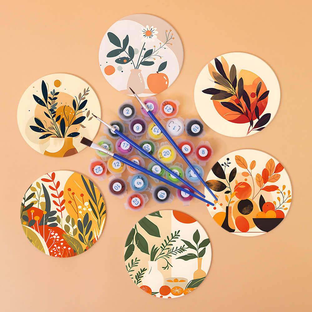 6Pcs Potted Autumn Leaves Coasters Paint by Numbers