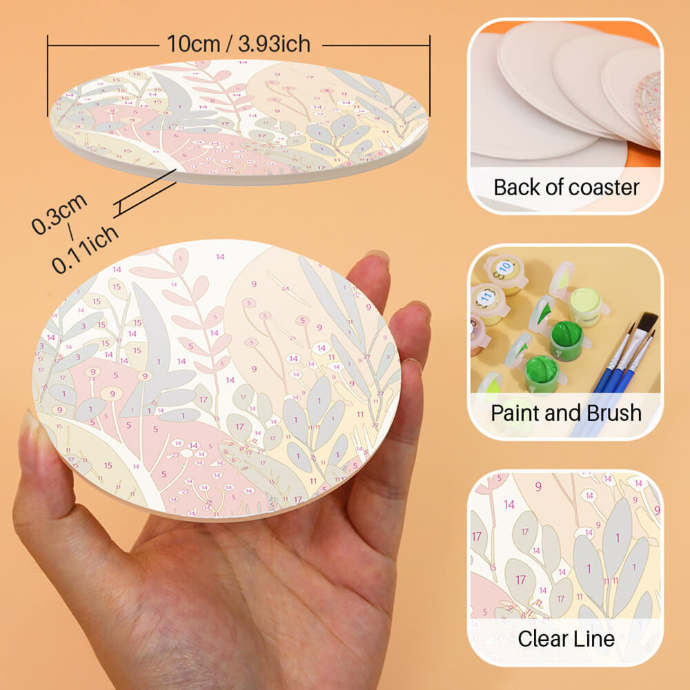 6Pcs Potted Autumn Leaves Coasters Paint by Numbers
