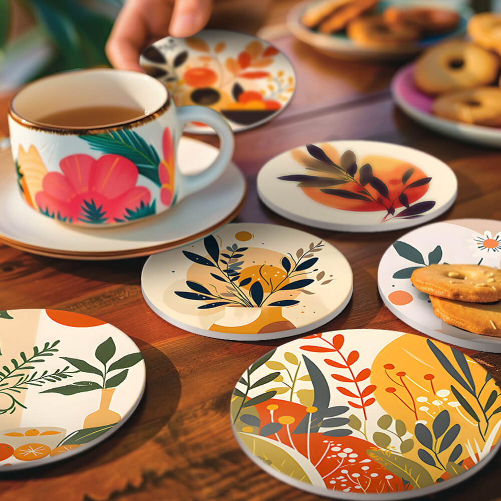 6Pcs Potted Autumn Leaves Coasters Paint by Numbers
