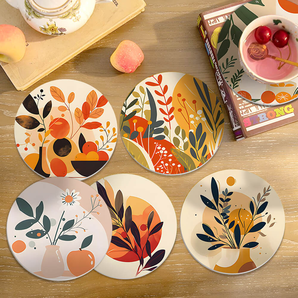6Pcs Potted Autumn Leaves Coasters Paint by Numbers