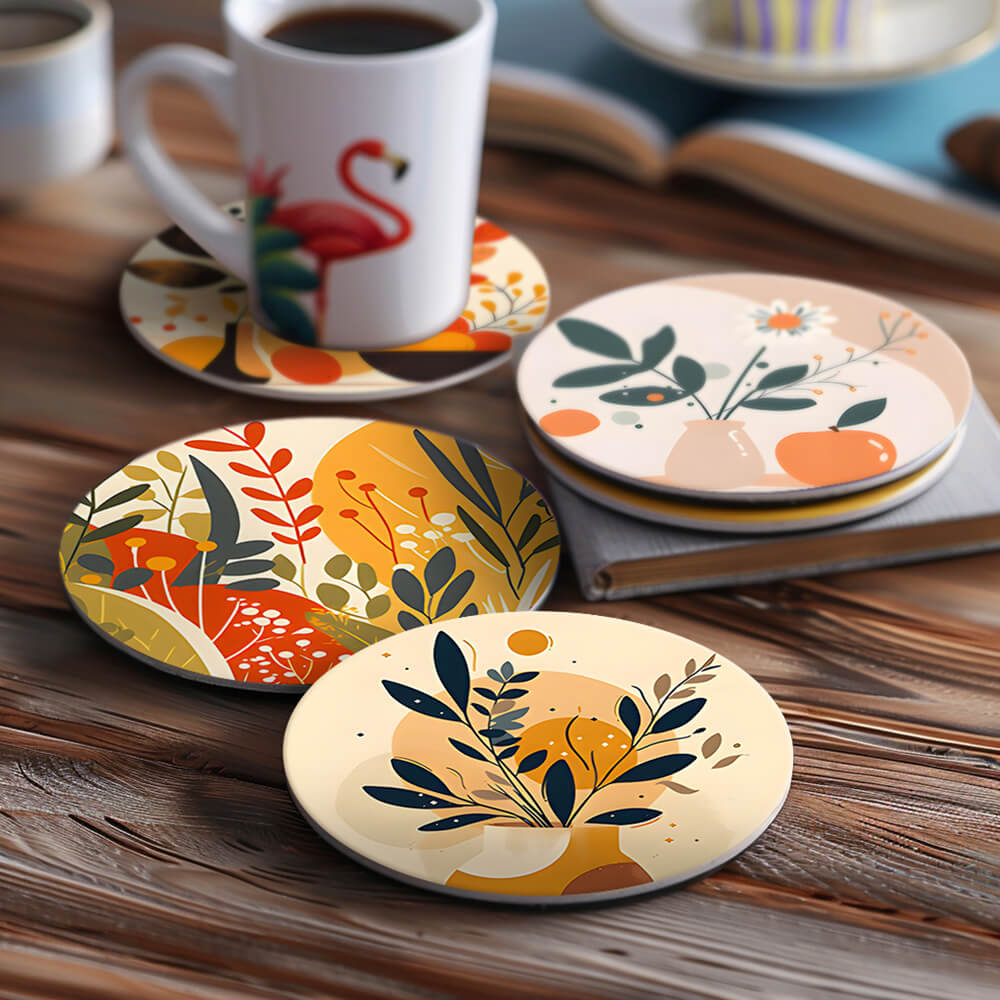 6Pcs Potted Autumn Leaves Coasters Paint by Numbers