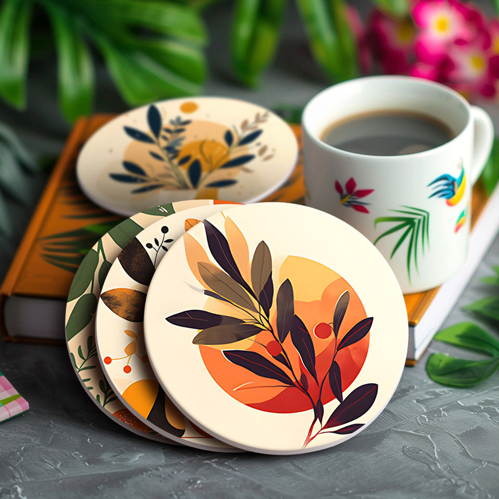 6Pcs Potted Autumn Leaves Coasters Paint by Numbers