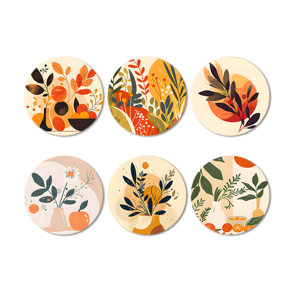 6Pcs Potted Autumn Leaves Coasters Paint by Numbers