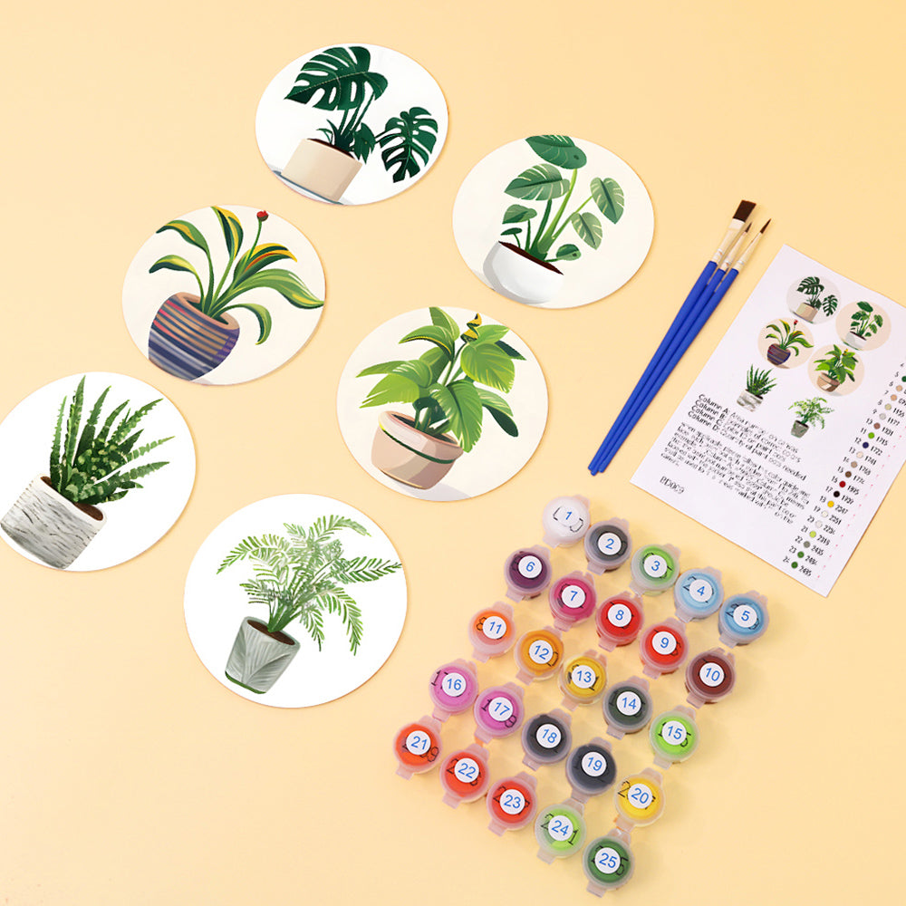 6Pcs Potted Tropical Plants Coasters Paint by Numbers