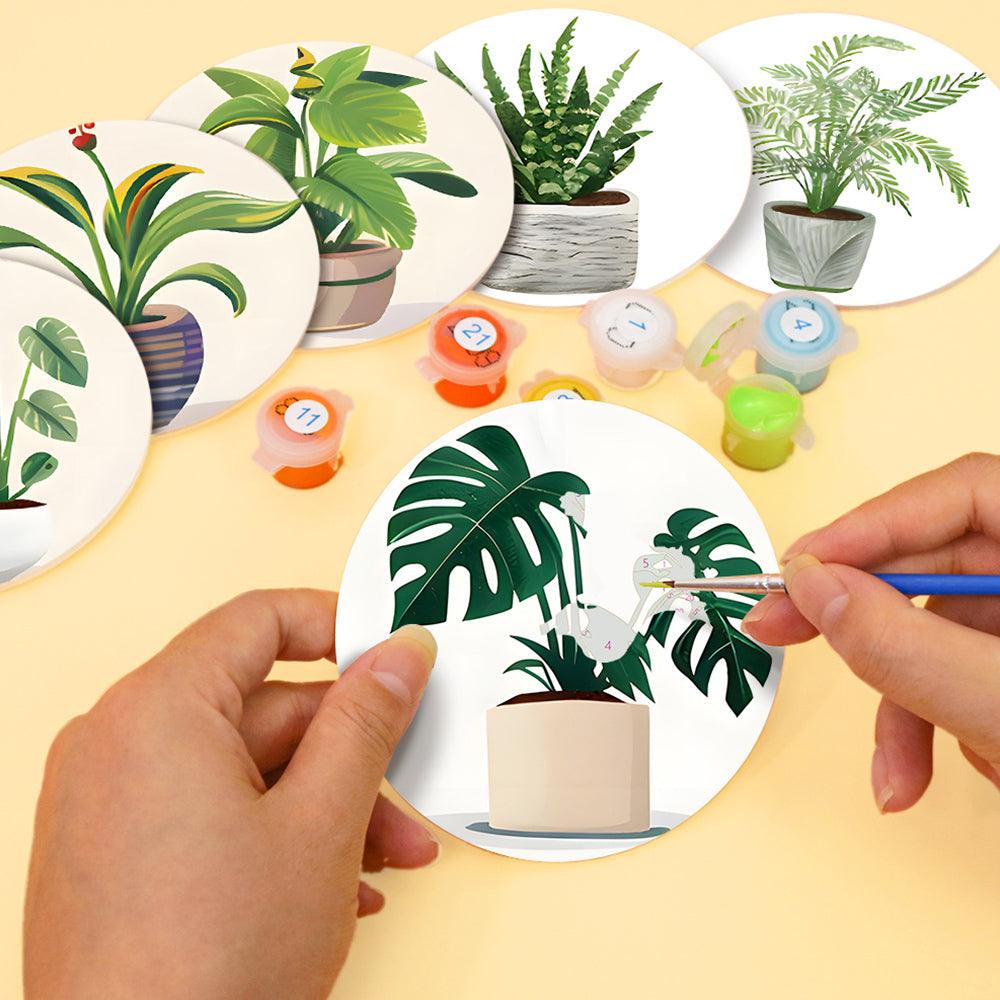 6Pcs Potted Tropical Plants Coasters Paint by Numbers