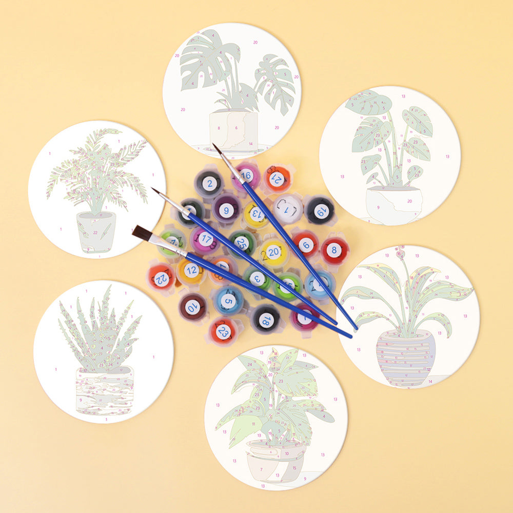 6Pcs Potted Tropical Plants Coasters Paint by Numbers