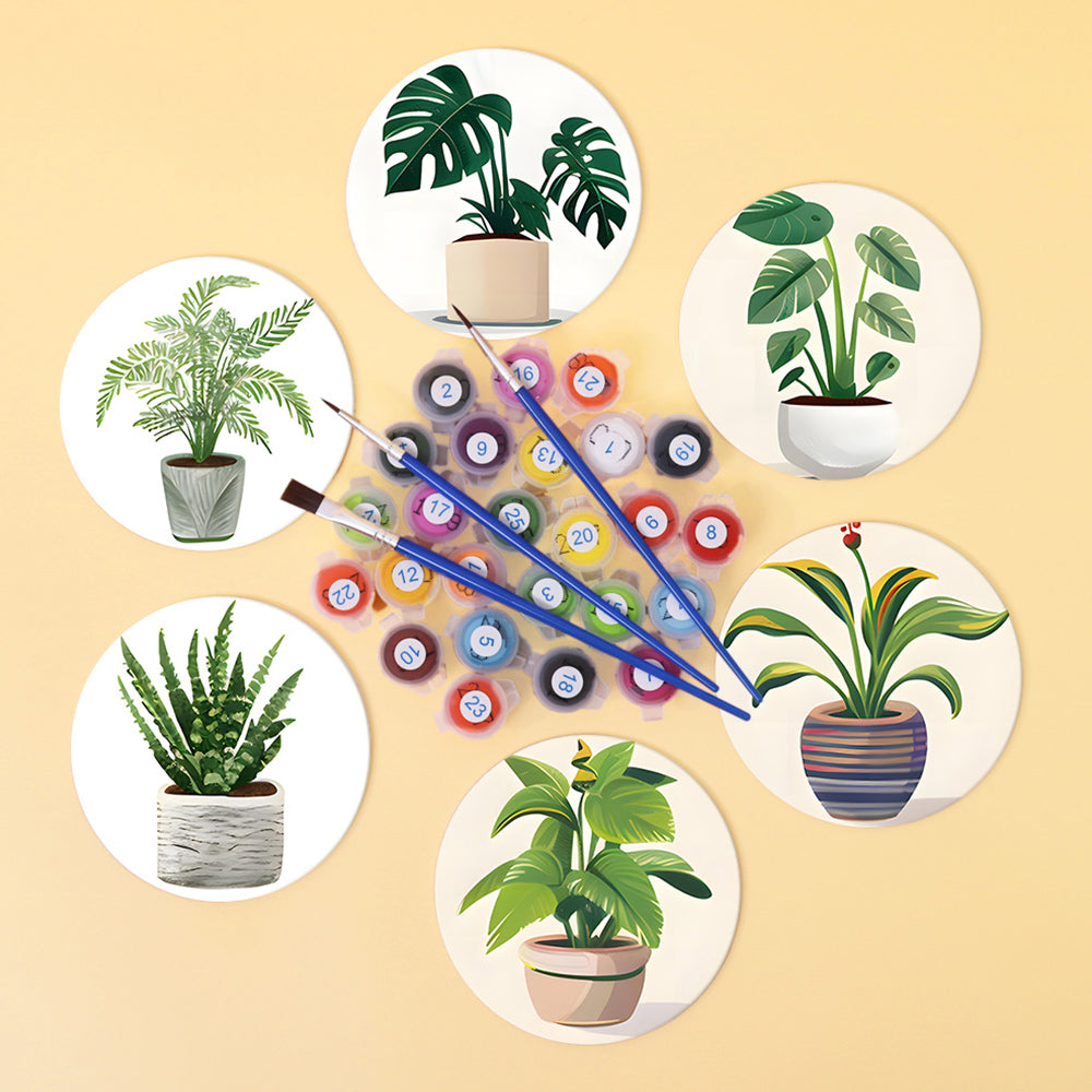 6Pcs Potted Tropical Plants Coasters Paint by Numbers