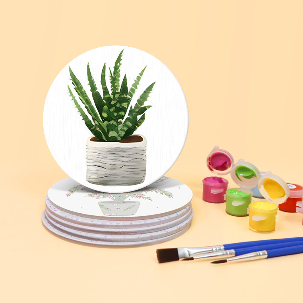 6Pcs Potted Tropical Plants Coasters Paint by Numbers