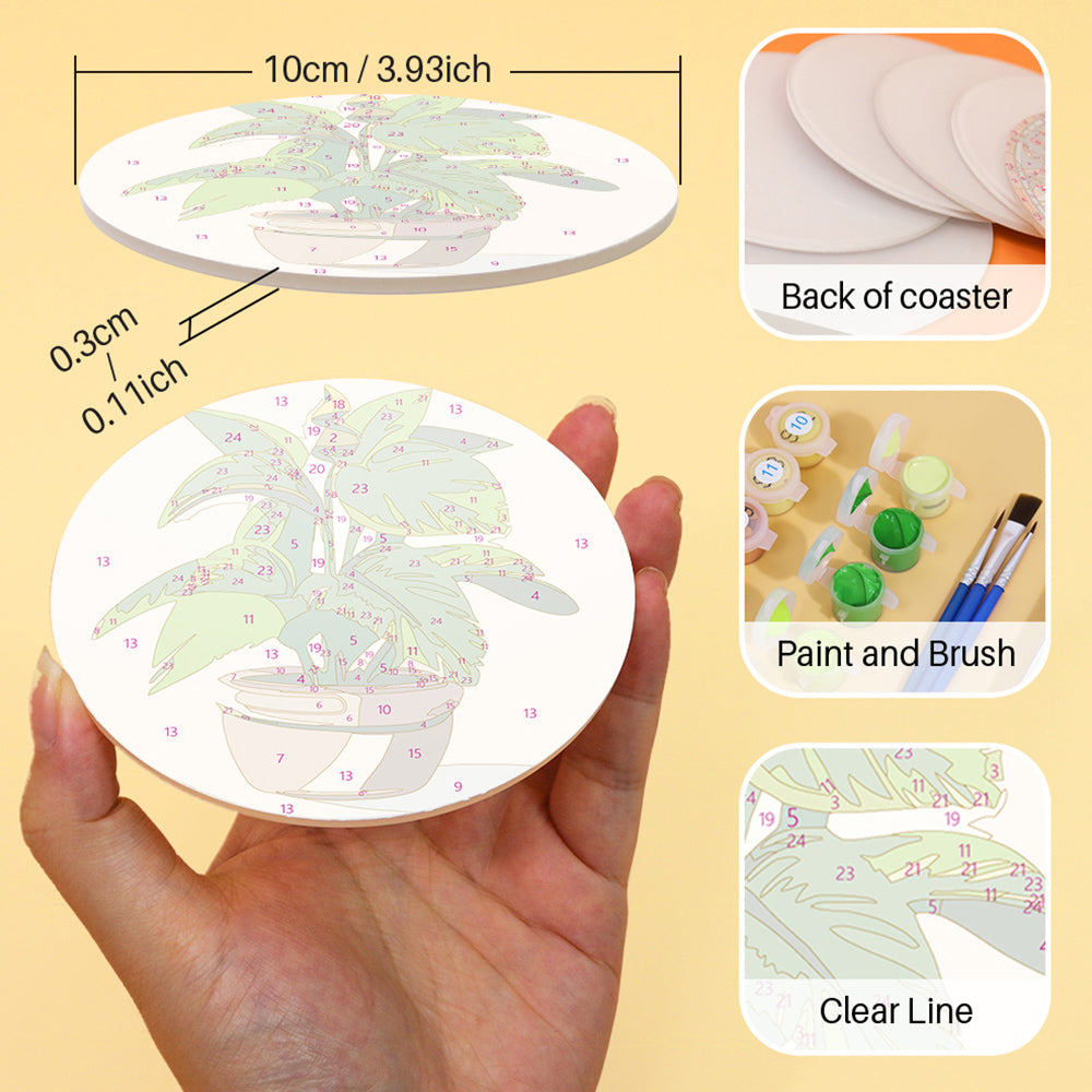 6Pcs Potted Tropical Plants Coasters Paint by Numbers