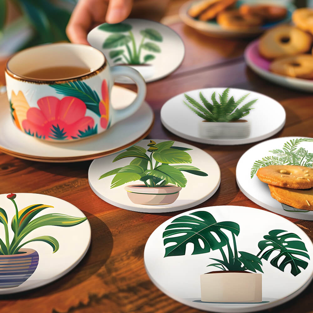 6Pcs Potted Tropical Plants Coasters Paint by Numbers