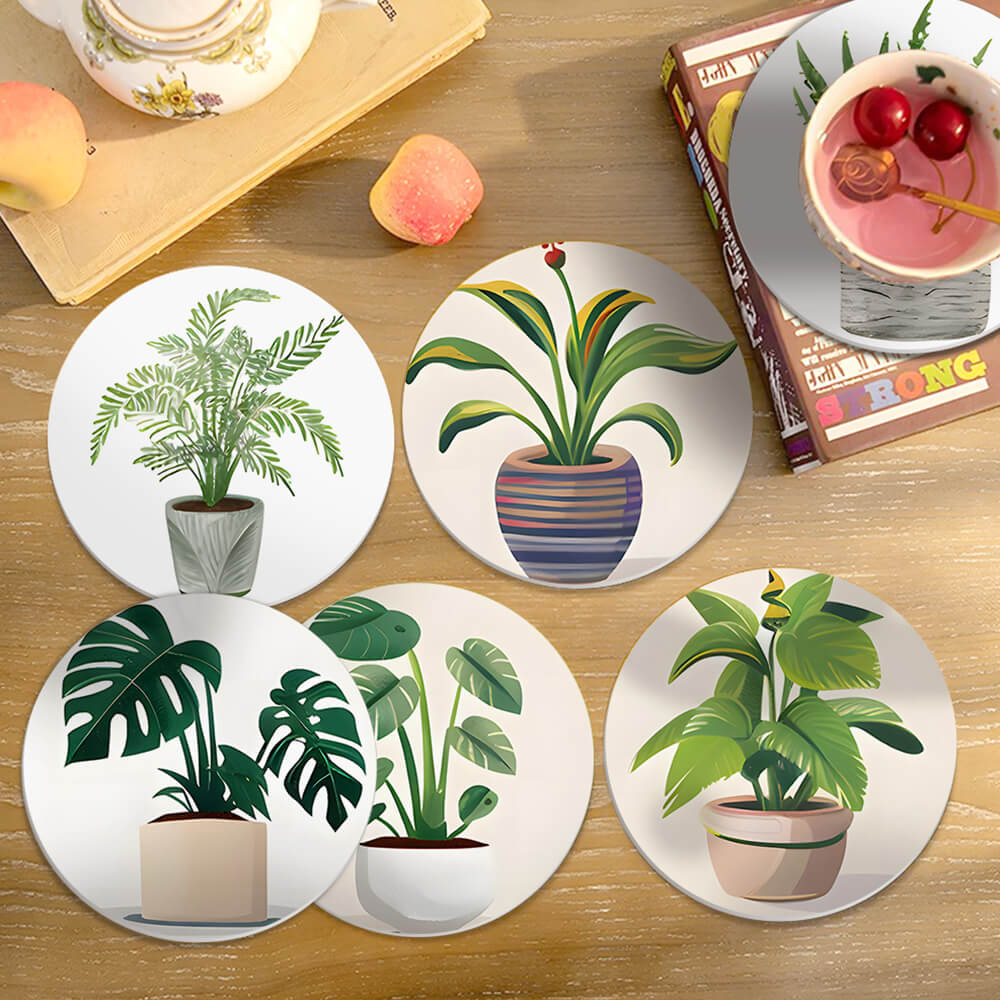 6Pcs Potted Tropical Plants Coasters Paint by Numbers