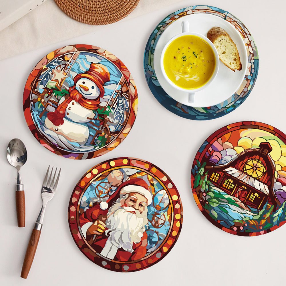 6Pcs Santa Claus and Christmas Tree Placemats Paint by Numbers