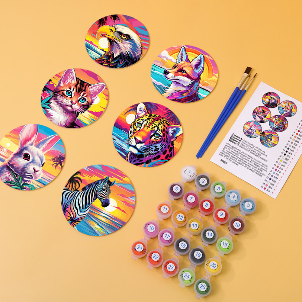 6Pcs Seaside Sunset Animal Coasters Paint by Numbers