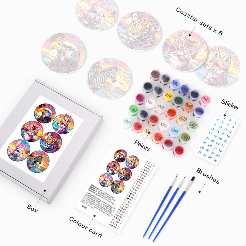 6Pcs Seaside Sunset Animal Coasters Paint by Numbers