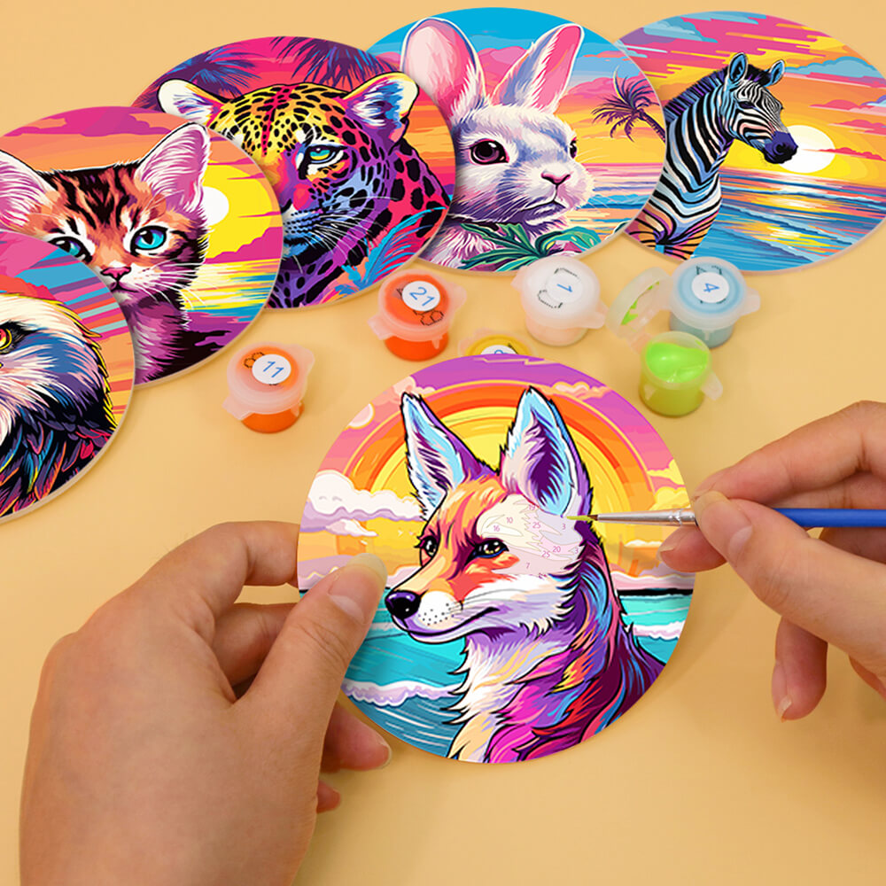 6Pcs Seaside Sunset Animal Coasters Paint by Numbers