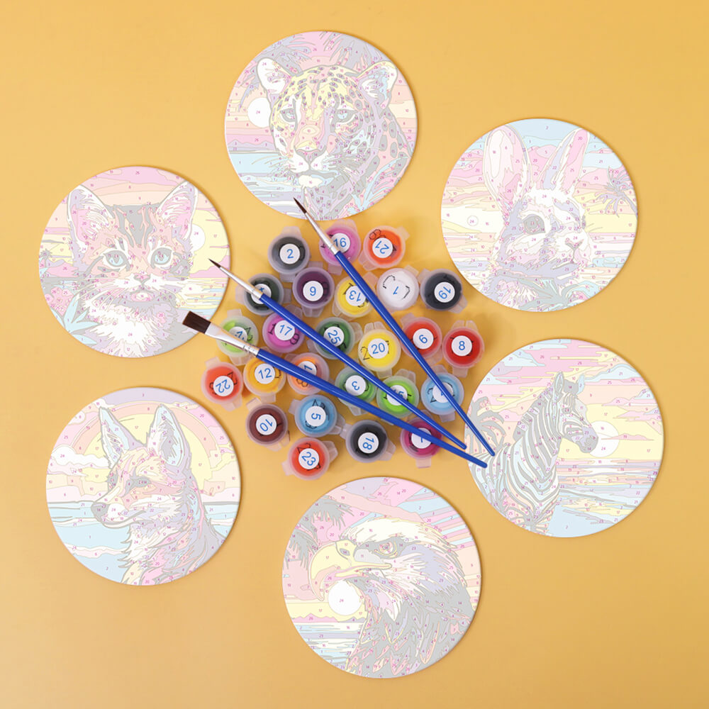 6Pcs Seaside Sunset Animal Coasters Paint by Numbers