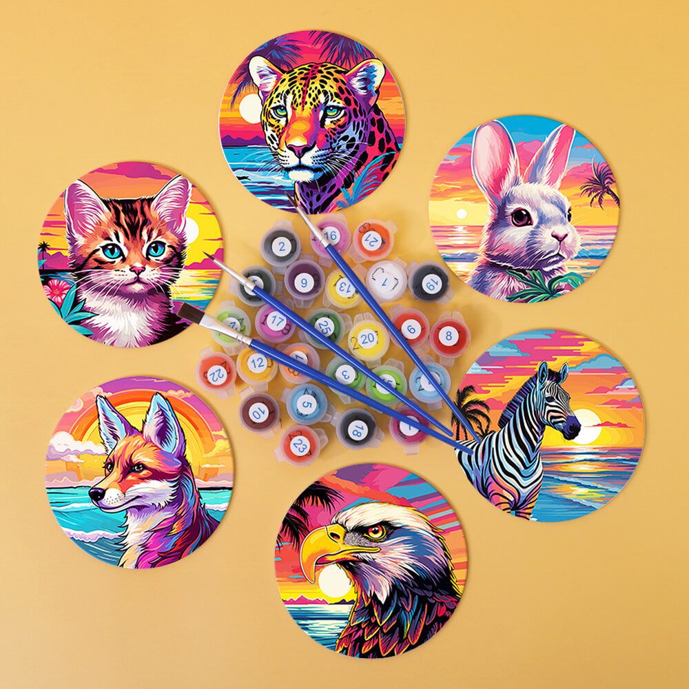 6Pcs Seaside Sunset Animal Coasters Paint by Numbers