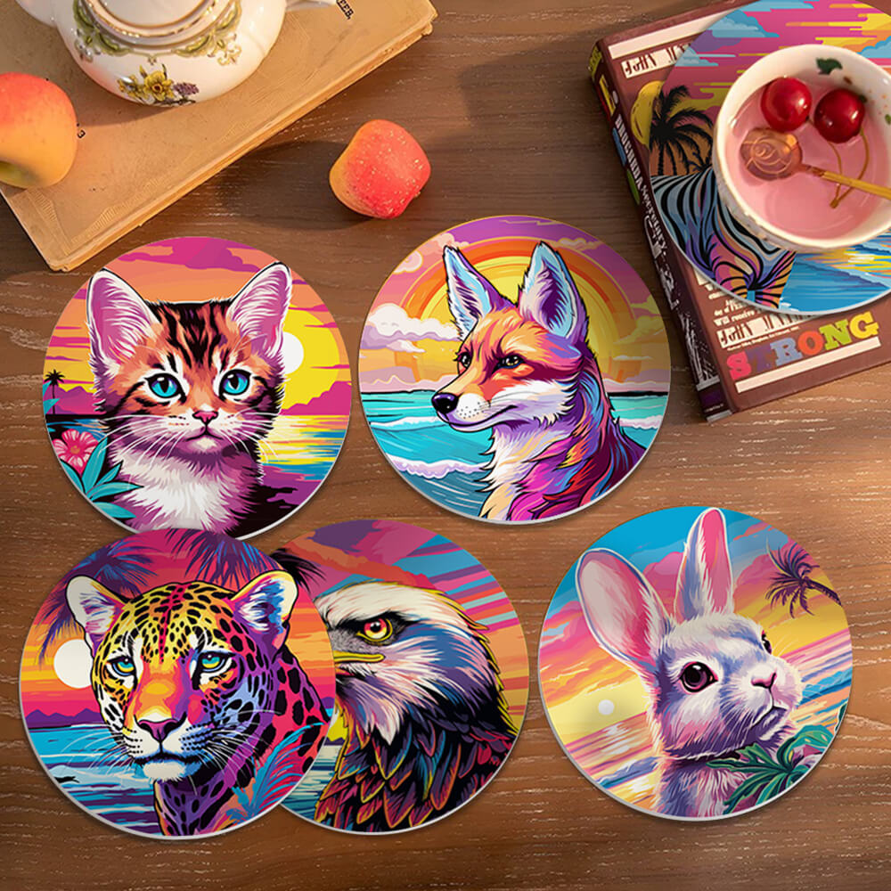 6Pcs Seaside Sunset Animal Coasters Paint by Numbers