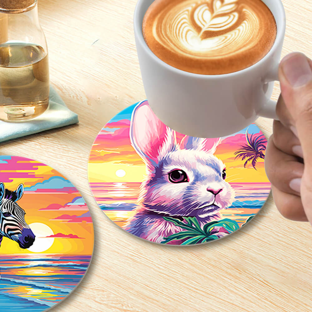 6Pcs Seaside Sunset Animal Coasters Paint by Numbers