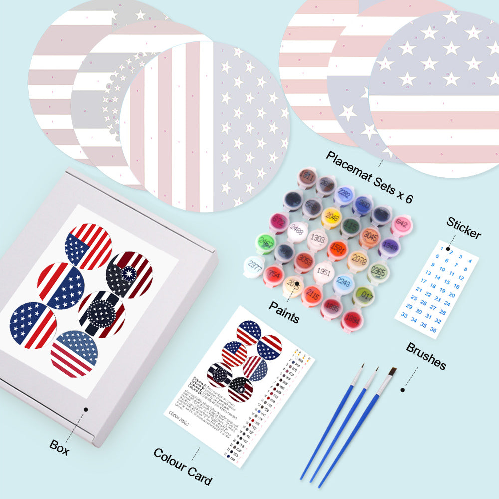 6Pcs Stars and Stripes Flag Placemats Paint by Numbers