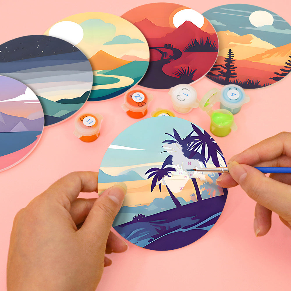 6Pcs Sunrise Mountain Coasters Paint by Numbers