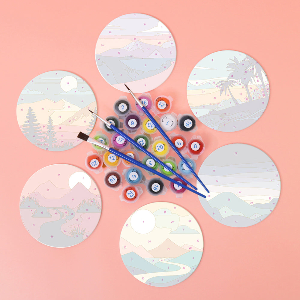6Pcs Sunrise Mountain Coasters Paint by Numbers