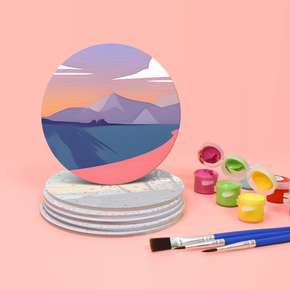 6Pcs Sunrise Mountain Coasters Paint by Numbers