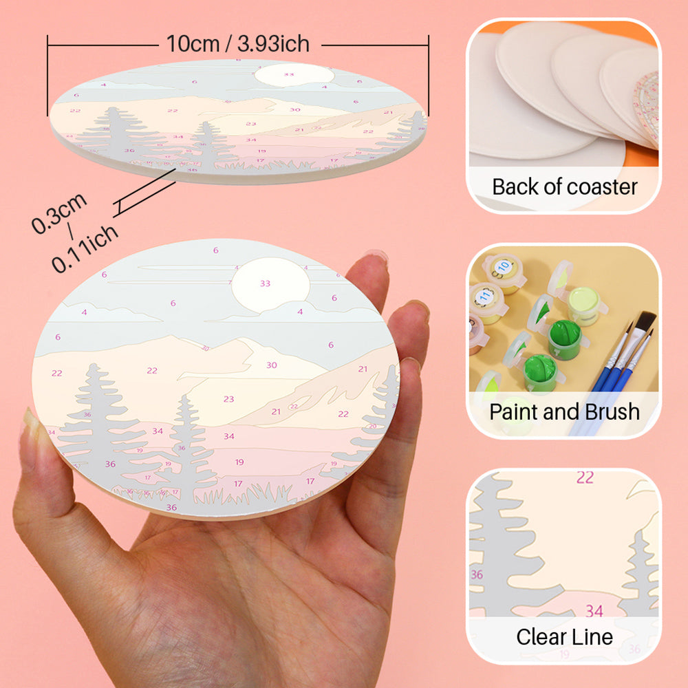 6Pcs Sunrise Mountain Coasters Paint by Numbers